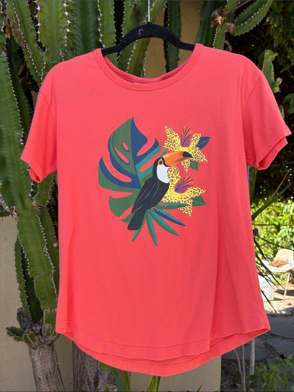 Coral Tropical Toucan Graphic Tee - Women